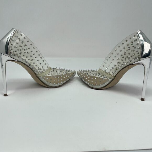Steve Madden Shoes Wmns 7.5M Clear PVC Silver Vala Spiked Pointed Toe Heels Glam - Picture 4 of 9